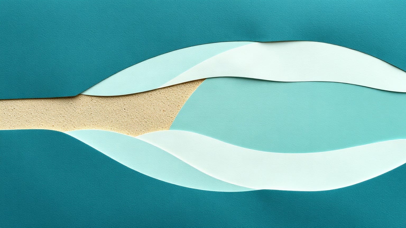 Cut-paper illustration: concentric ripple rings crossed by a straight canal band.